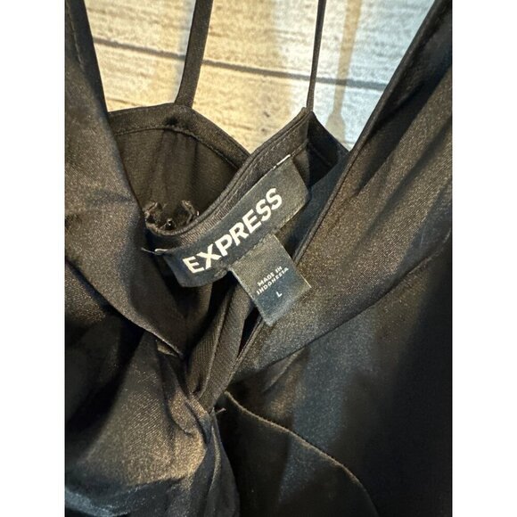 Express Black Satin Slip Dress Spaghetti Straps Size L - Picture 3 of 4